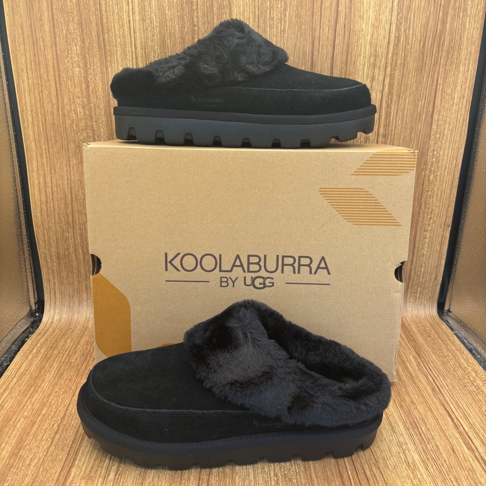 Koolaburra by UGG Tizzey Slipper Women 10 Black Platform Suede Faux Fur Mule NEW